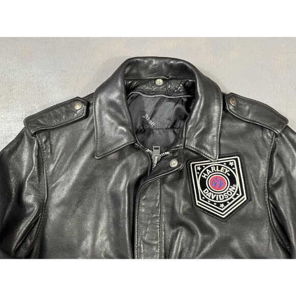 Vintage Harley Davidson Schott Jacket Mens 38 Black Leather Bomber 2000s A-2 - Picture 5 of 16